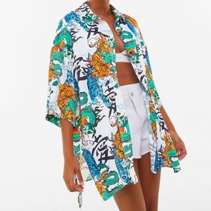 Bershka Satin Oriental Print Shirt